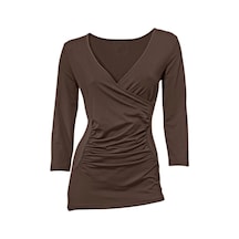 Bulalgiy Kadın Kahverengi 3/4 Kollu Tişört - Bga805274 Kahverengi