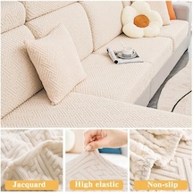 Bej Jakarlı Her Şey Dahil Kalın Kanepe Koltuk Minderi Örtüsü Oturma Odası Mobilya Koruyucusu İçin Kanepe Şezlong Kanepe Yıkanabilir  Normal Size-4