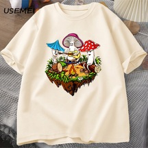 Flood Of Style Hippi Sihirli Mantar Tshirt Komik Grafik T Shirt Streetwear 90s Erkek T-shirt Adam Hippi Pamu Haki