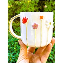 Cw Celine's Wonders 24 Ayar Altın Detaylı Ilkbahar Çiçek Kabartmalı 450 Ml El Yapımı Mug Spring Flower Acı Kahve