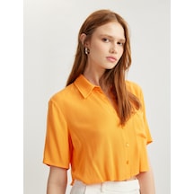 Koton Cep Detaylı Kısa Kollu Viskon Crop Oversize Gömlek Turuncu 5sak60244pw Turuncu