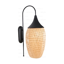 Boja Bambu Siyah Detay Aplik 23x37 Cm İskandinav, Modern, Bohem, Rattan, Aydınlatma Bej