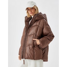 Koton Oversize Şişme Mont Su İtici Kapüşonlu Cepli Fermuarlı Kahverengi 5wak00172ew Kahve Kahverengi