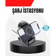 Buğz Led Dijital Saatli Kablosuz Şarj Cihazı 3 Parlaklık Ayarlı, Şarj Koruma Teknolojili