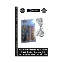Premium Parlak Işık Parti Süsü Dekor Lamba 10 Mt Beyaz Pilli Peri Led