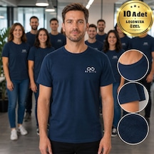 Logonuza Özel 10 Adet Lacivert Promosyon Tişört - Pamuk Unisex Kullan At Kurumsal Tişört