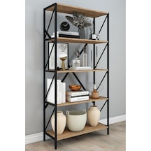 Optimus Metal Kitaplık 5 Raflı Çok Amaçlı Dosya Kitap Rafı Ofis Salon Raf 150 Cm Meşe Atlantik Çam