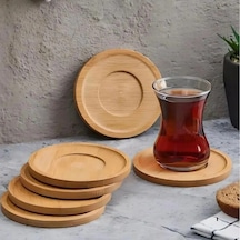 Mucit Home 6'lı Bambu Çay Tabağı Seti, Yuvarlak Bambu Çay Bardağı Altlığı Bambu