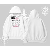 Kitti Sweet Mini Logo Baskılı Kapşonlu Crop Sweatshirt Beyaz