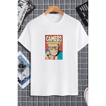 Unisex Kadın Erkek Stan Lee Marvel Cameos Baskılı Oversize T-shirt Beyaz Mck2275 Beyaz