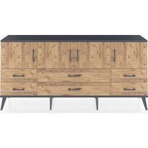 Arges Konsol 3 Raflı 6 Çekmeceli 4 Kapaklı 176x30x83 Antrasit-çam/çam Çam/çam