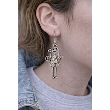 Happy Doll Charm Figürlü Gümüş Renk Unisex Sallantılı Küpe Çok Renkli
