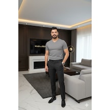 Lüx Wood Lüx Erşah 6'lı Ekonomik Paket V Yaka %95 Pamuk %5 Likra Full Esnek Penye Gri