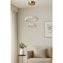 Alfa Gold Kristal Taşlı 3 Renk Işıklı Modern Salon Avize Gold