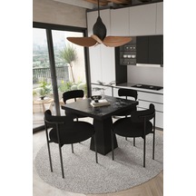 Avvio Lago Siyah Lake Mdf Ayak 80x80 Yemek Masası Mutfak Masası 4 Kişilik Masa Takımı Teddy Sandalye Siyah Mermer Avvio89698