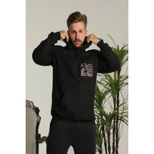 Etiler Collection Erkek Oversize Üç İplik Kapüşonlu Sweatshirt Sırt Ve Ön Baskılı, Kanguru Cepli, Rahat Kalıp Maskot Desenli Model - Siyah