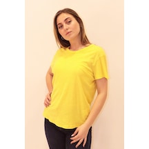Rich Kadın Organik Bisiklet Yaka T-shirt %100 Pamuk Tişört Sari