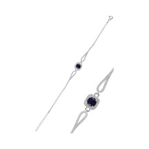 Gümüş Rodyumlu Pırlanta Modeli Safir Ve Zirkon Taşlı Kare Bil