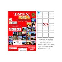 Tanex Lazer Etiket 100 Yp 63.5X25.4 Laser Copy Inkjet  Tw-2033