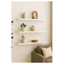 Yankı-BYEG 3lü 50 cm Mat Beyaz Mdf Duvar Rafı Gizli Bağlantı Kitaplık