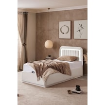 Demonte Baza Seti, Valens Ledli Tek Kişilik Baza Başlık Maxi Yatak Seti, Krem - 100x200 Cm 100 x 200