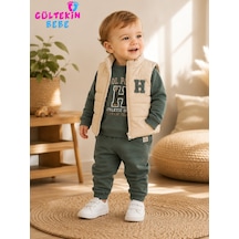 Aydino Baby H Nakışlı Erkek Yelekli Üçlü Takım 9-24 Aylık -ba1842380 - Yeşil