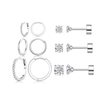 Yaleker 925 Gümüş Ve Tıbbi Çelikten Yapılmış Alerjiye Duyarsız Küçük Zirkonlu Küpe Seti - Çoklu Piercing İçin Uygun Günlük Kullanim Helix Tragus Konk Mühürleri Gümüş