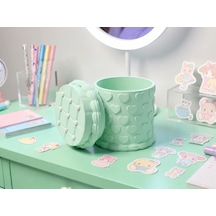 3d Baskı Kabartma Kalp Desenli Kapaklı Kalemlik - Masaüstü Organizer - Mint Çok Renkli