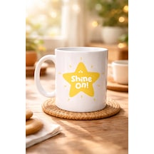 Shine On "parlamaya Devam Et" Yıldız Tasarımlı Porselen Kupa Model 155 Motivasyon Kupası Günlük Kullanıma Uygun Şık Kahve & Çay Kupası Çok Renkli