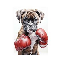 Boksör Köpek Desenli Ahşap Tablo 35cm X50cm