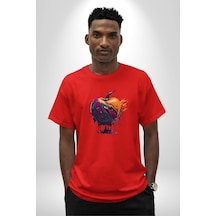 Yağlı Boya Elma Pamuklu Bisiklet Yaka Unisex Oversize Boyfriend Dijital Baskılı Kırmızı T-shirt Kırmızı