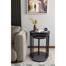 Modern Elma 3 Lü Zigon Sehpa Metal Ayaklı İç İçe Geçmeli Orta Sehpa Takımı Antrasit
