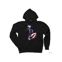 Captain America Mjolnir And Shield Siyah Fermuarlı Kapşonlu Siyah Captain America Mjolnir And Shield Siyah Fermuarlı Kapşonlu Siyah