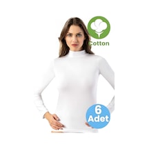Tezzgelsin Kadın 6'lı Uzun Kollu Yarım Boğazlı Likralı Atlet Beyaz