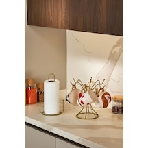 Edora Home 2'li Gold Mutfak Organizer Seti, Misketli Kağıt Havluluk Ve 6 Kancalı Bardaklık - Metal Paslanmaz