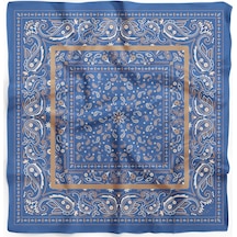 Royal Frame Desen 60x60 Cm Viskon Modal Unısex Bandana/fular Mavi