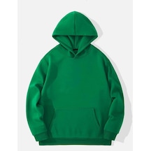 Düz Basic Kalın Kışlık Sweatshirt - Nefti Yeşil Oversize Kapüşonlu Nefti Yeşil