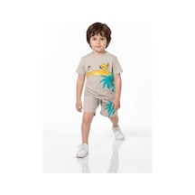Miniko Kids Erkek Çocuk Lion Modelli Pamuk Şortlu Takım Ekru