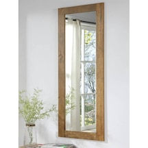 Ahşap Uzun Duvar Aynası 140x40 Cm Açık Ceviz