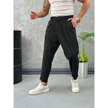 Modefendi Boyfriend Kalıp Zincir Detaylı Duble Paça Jogger Pantolon Siyah