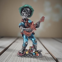 Karayip Korsanları Gitarist Müzisyen Kurukafa Heykel Masaüstü Biblo 17 Cm Ev Ofis Yeni Yıl Hediyesi