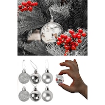 Gümüş Gri 6lı Yılbaşı Top Süs 4cm Çam Ağacı Süsleri Noel Dekoras