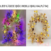Kalp Püsküllü Gece Parıltısı 3 Modlu Led39li Işıklı Taç Altın Renk Diğer