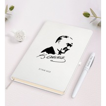 Kişiye Özel Atatürk Temalı Beyaz Defter ve Kalem Seti-26 Beyaz