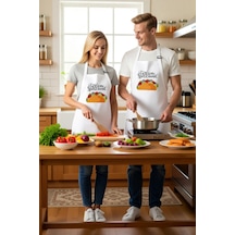 Kadın Unisex Aşçı Önlüğü Taco Baskılı Mutfak Çalışması Rahat Kesi Beyaz