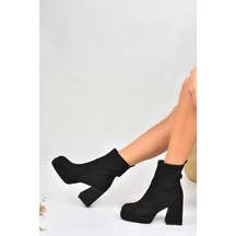 Fox Shoes Siyah Süet Platform Topuklu Triko Kadın Bot L282190602