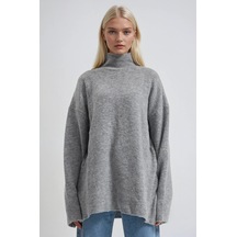 Dik Yaka Triko Oversize Kazak 1413 Gri