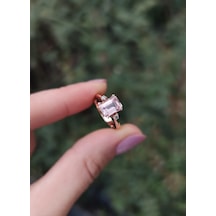 Morganite Baget Pırlantalı Tek Taş Yüzük - Ak0160