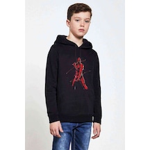 Tshirthane Daredavil Red Baskılı Unisex Çocuk Kapüşonlu Siyah Sweatshirt