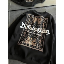 Assema Üç İplik Penye Bisiklet Yaka Baskılı Sweatshirt - Siyah Çok Renkli